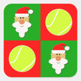 Tennis Balls & Santa Tennis Spieler Weihnachtsraba Quadratischer Aufkleber