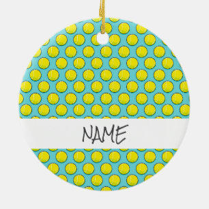 Tennis Balls Sport Gelb Blauer Spaß Keramik Ornament