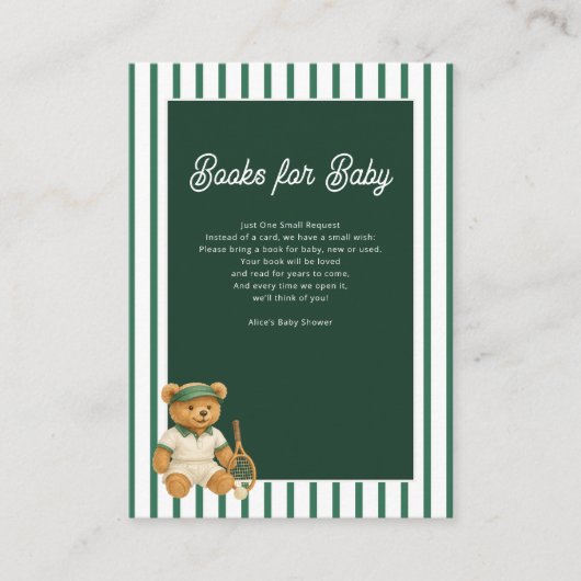 Tennis Bear Babydusche Bücher für Begleitkarte (Vorderseite)