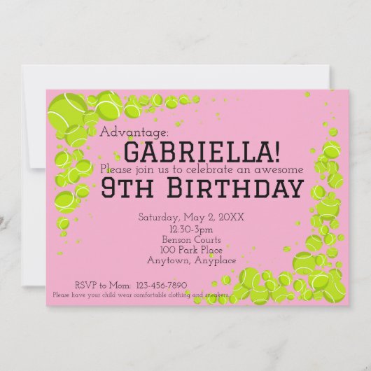 Tennis Birthday Party Einladung (Vorderseite)