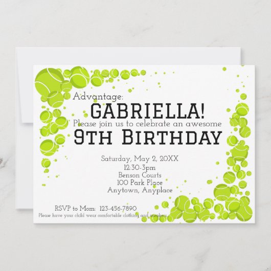 Tennis Birthday Party Einladung (Vorderseite)