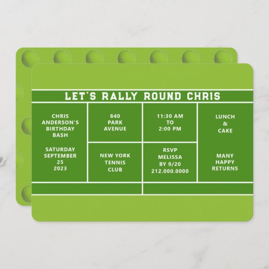 Tennis Birthday Party Einladung (Vorne/Hinten)