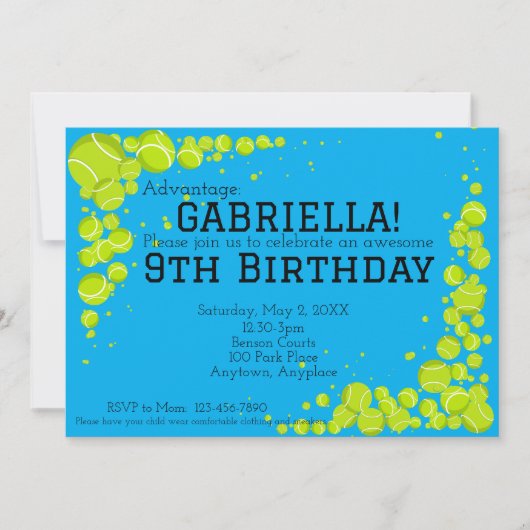 Tennis Birthday Party Einladung (Vorderseite)