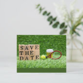 Tennis Birthday Party Save the Date Einladung Postkarte (Stehend Vorderseite)