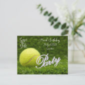 Tennis Birthday Party Save the Date Einladung Postkarte (Stehend Vorderseite)