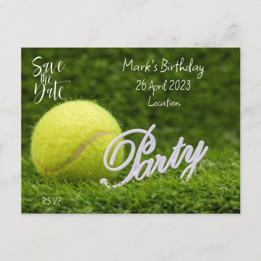 Tennis Birthday Party Save the Date Einladung Postkarte (Vorderseite)