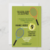 Tennis Birthday Party Sports Ball Rackets Court Einladung (Vorderseite)