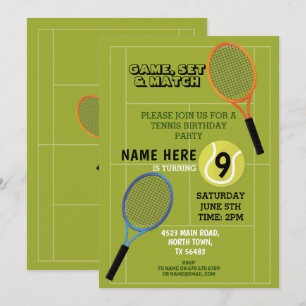 Tennis Birthday Party Sports Ball Rackets Court Einladung