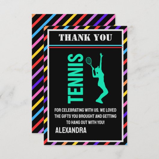 Tennis Birthday Party, Tennis Girl Player Dankeskarte (Vorne/Hinten)