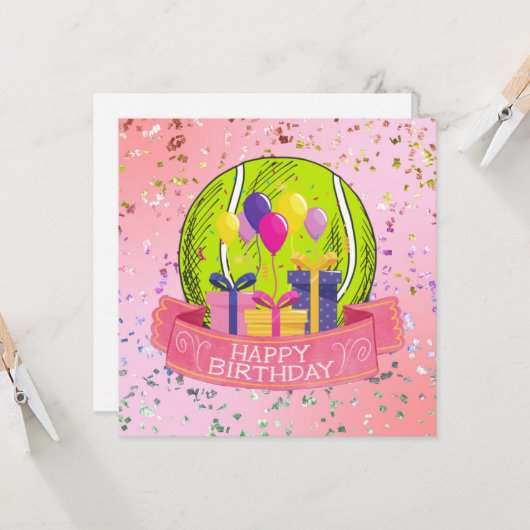 Tennis Birthday Pink Thema für Mädchen Karte (Vorderseite/Rückseite Beispiel)