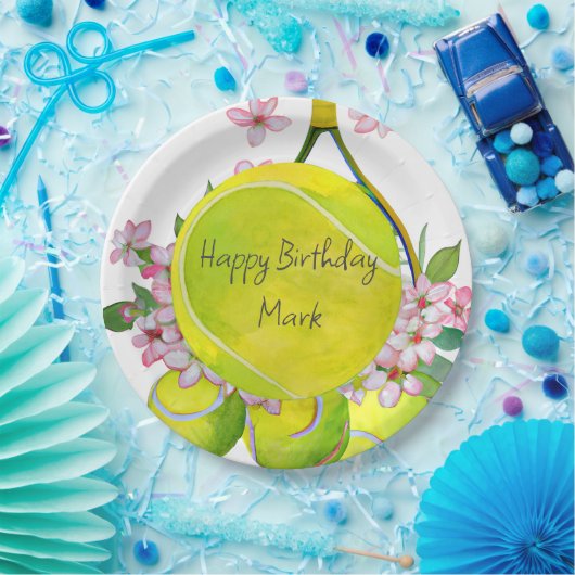 Tennis Birthday Player Party Wasserfarbe Pappteller (Party)