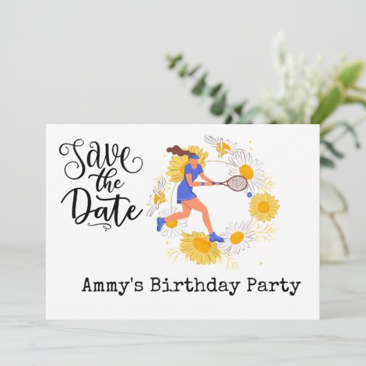 Tennis Birthday Save the Date Einladung (Stehend Vorderseite)