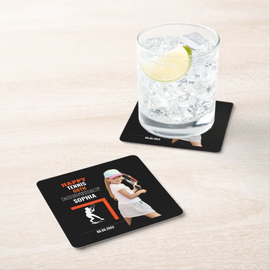 Tennis Birthday, Tennis Girl Player Backdrops Rechteckiger Pappuntersetzer (Vor Ort)