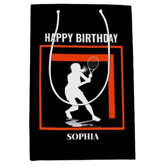 Tennis Birthday, Tennis Girl Player Mittlere Geschenktüte (Vorderseite)