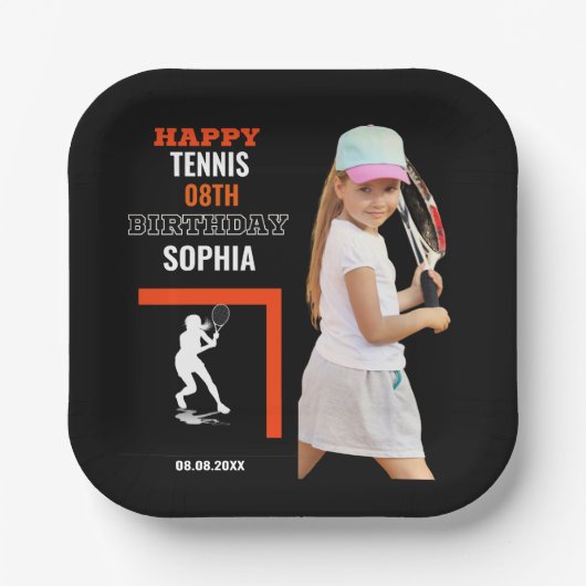 Tennis Birthday, Tennis Girl Player Pappteller (Vorderseite)