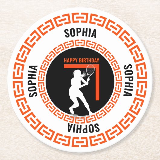 Tennis Birthday, Tennis Girl Player Runder Pappuntersetzer (Vorderseite)