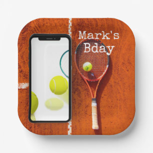 Tennis Birthday Tennisspieler mit Raketenrot Pappteller