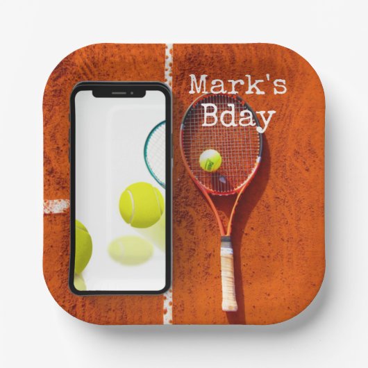 Tennis Birthday Tennisspieler mit Raketenrot Pappteller (Vorderseite)