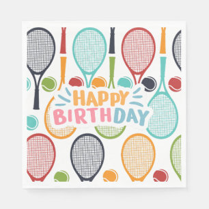 Tennis Birthday Tennisspieler mit Schläger Serviette