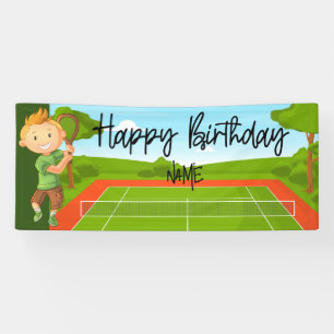 Tennis Boy spielt Tennis Geburtstag mit Name Banner