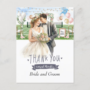Tennis Bride and Groom Wedding danke Postkarte