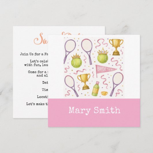 Tennis Bride Junggeselinnen-Abschied Save The Date (Vorne/Hinten)