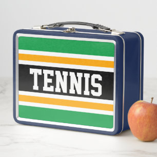 TENNIS Bright Green Black Yellow Racing Streifen Metall Brotdose