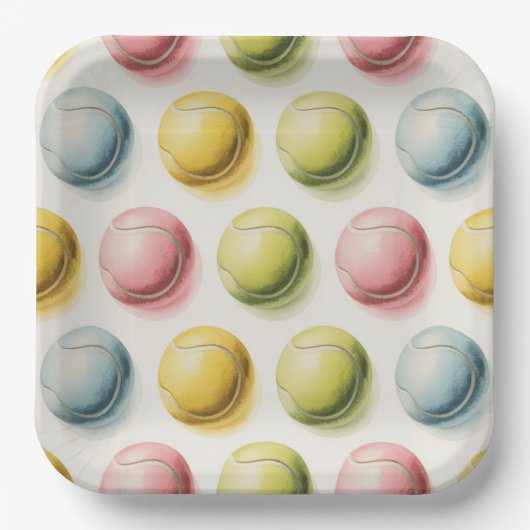 Tennis Bunte Bälle Pappteller (Vorderseite)