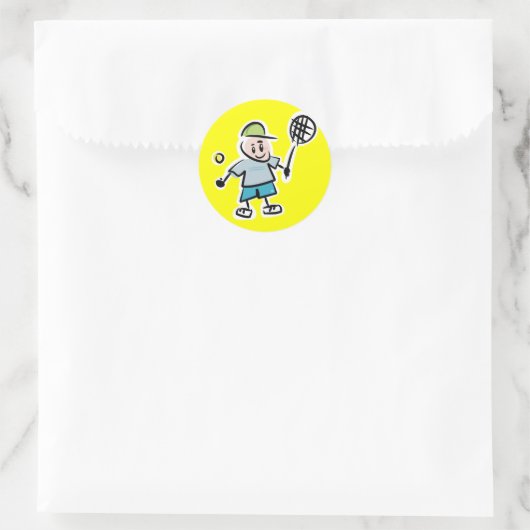 Tennis-Cartoon-Sticker Runder Aufkleber (Tasche)