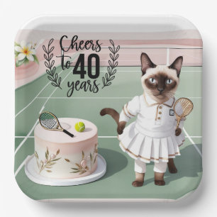 Tennis Cat 40. Geburtstag Party mit Cake Paper Pl Pappteller