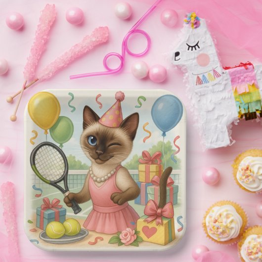 Tennis Cat Paw-some Birthday Party Pappteller (Party)