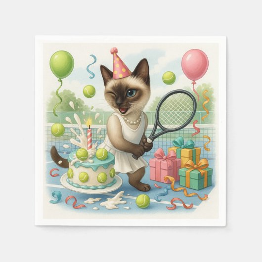 Tennis Cat Paw-some Birthday Party Serviette (Vorderseite)