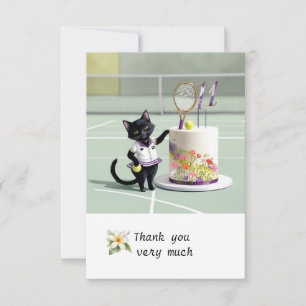 Tennis Cat Player am Hofplatz Aquarell Dankeskarte