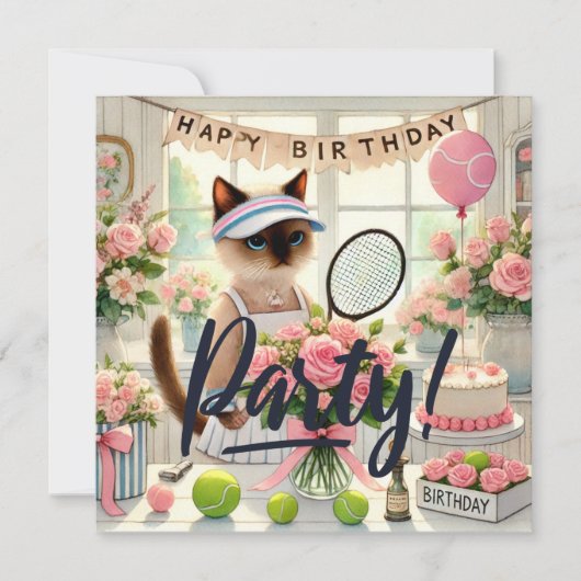 Tennis Cat Player Geburtstagsfeier Einladung (Vorderseite)