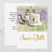 TENNIS CAT PLAYER mit Cake Party vor Gericht Save The Date (Vorne/Hinten)