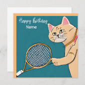 Tennis Cat Player mit Racket Geburtstagkarte (Vorne/Hinten)