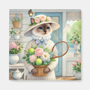 Tennis Cat Wasserfarbe mit Schläger und Ball Magnet