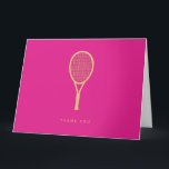Tennis Chic Pink Gold Custom geklappt Vielen Dank Dankeskarte<br><div class="desc">Die modernen und eleganten Dankeschön-Karten mit einem goldenen Tennisschläger und der Botschaft Ihrer Wahl machen eine Aussage. Text vorne und innen ist anpassbar. Teil einer Sammlung von Parcel Studios. *Hinweis: Das Gold in diesem Produkt wird simuliert. Für die Herstellung dieses Produkts wird keine echte Goldfolie verwendet.</div>