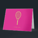 Tennis Chic Pink Gold Custom geklappt Vielen Dank Dankeskarte<br><div class="desc">Die modernen und eleganten Dankeschön-Karten mit einem goldenen Tennisschläger und der Botschaft Ihrer Wahl machen eine Aussage. Text vorne und innen ist anpassbar. Teil einer Sammlung von Parcel Studios. *Hinweis: Das Gold in diesem Produkt wird simuliert. Für die Herstellung dieses Produkts wird keine echte Goldfolie verwendet.</div>