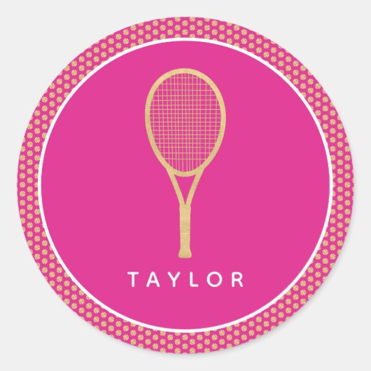 Tennis Chic Pink Gold Individuelle Name Runder Aufkleber (Vorderseite)