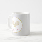 Tennis Chic Player Geschenk Rosa und Gold Custom Kaffeetasse (Vorderseite Links)