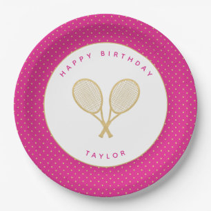 Tennis Chic Sports Themed Pink und Gold Pappteller