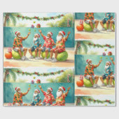 Tennis Christmas Summer with Santa Claus at beach Geschenkpapier (Flach)