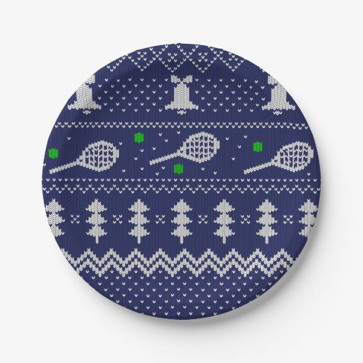 Tennis Christmas Sweater geklatschtes Muster Skand Pappteller (Vorderseite)