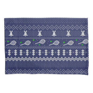 Tennis Christmas Sweater Gezwirntes Muster Blau Kissenbezug
