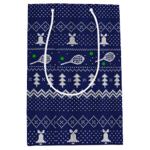 Tennis Christmas Sweater Gezwirntes Muster Blau Mittlere Geschenktüte