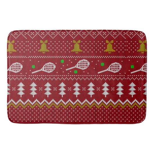 Tennis Christmas Sweater Gezwirntes Muster Red Xma Badematte (Vorderseite)