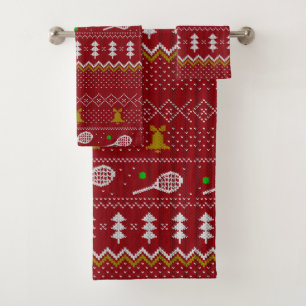 Tennis Christmas Sweater Gezwirntes Muster Red Xma Badhandtuch Set