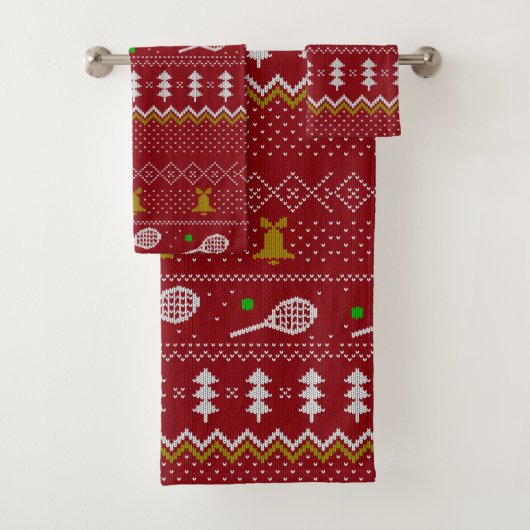 Tennis Christmas Sweater Gezwirntes Muster Red Xma Badhandtuch Set (Insitu)