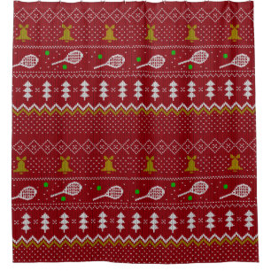 Tennis Christmas Sweater Gezwirntes Muster Red Xma Duschvorhang